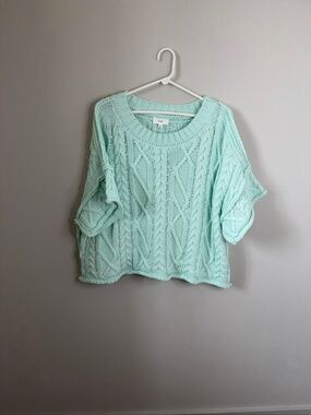 De Lise Oversized Mint Green Cable Knit Sweater